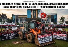Bawa Buldoser ke Balai Kota: Cara BURUH Ajarkan Kemanusiaan pada Korporasi Anti-Kritik PTPN IV dan RSIA Annisa