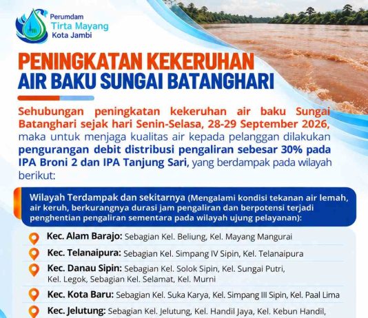 Kekeruhan Air Baku Meningkat, Perumda Tirta Mayang Jaga Kualitas Air